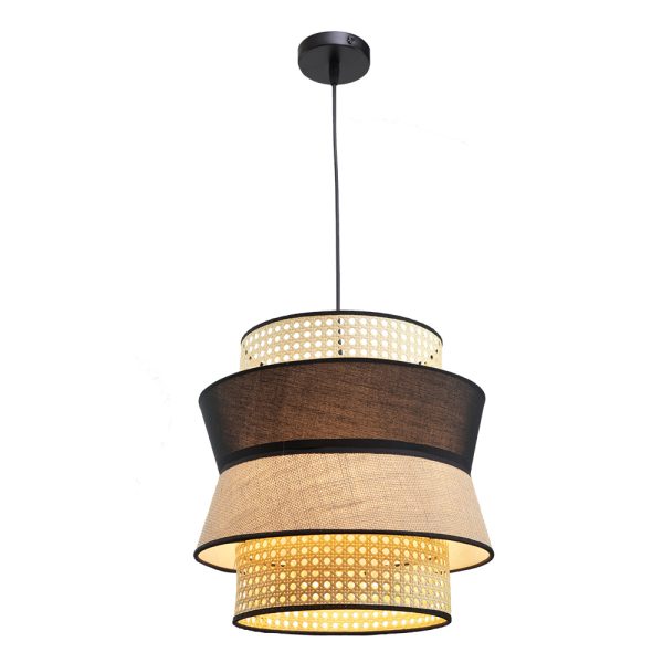 Μονόφωτο καπέλο ψάθα-ύφασμα 1XE27 D:30cmX25cm (4045) - Image 2