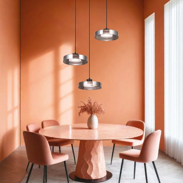 Κρεμαστό φωτιστικό  LED με φιμέ γυαλί 35x200cm 3CCT 3960LM 3x12W (4075-3-Black/Smoky) - Image 4