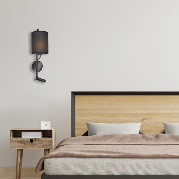 Επιτοίχιο φωτιστικό LED 3W 3000K και 1ΧΕ27 σε λευκή απόχρωση με υφασμάτινο καπέλο (43028-WH) - Image 3