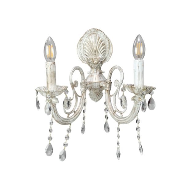 Επιτοίχιο φωτιστικό από μέταλλο σε μπεζ πατίνα και κρύσταλλα (43355-2Φ-Μπεζ Πατίνα) - Image 3