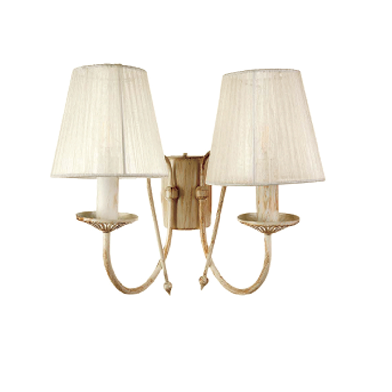 43359 Επιτοίχιο φωτιστικό από μέταλλο σε μπεζ πατίνα και υφασμάτινο καπέλο (43359-2Φ-Μπεζ Πατίνα) - Image 1