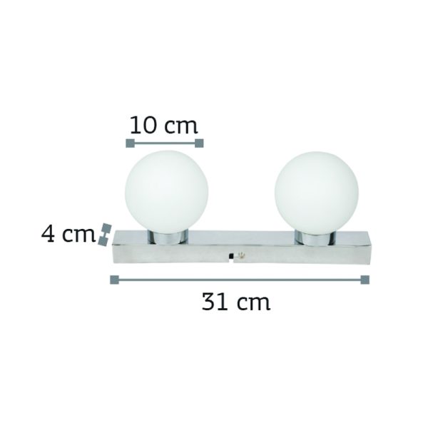 Επιτοίχιο φωτιστικό από χρώμιο μέταλλο και λευκή οπαλίνα (43420-2Φ-Χρώμιο) - Image 2