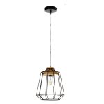 Κρεμαστό φωτιστικό μονόφωτο συρμάτινο 25cm με ξύλο σε μαύρο χρώμα