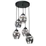 Κρεμαστό φωτιστικό από μαύρο μέταλλο και φιμέ γυαλί (4474-5Φ-Μαύρο με Φιμέ)