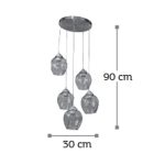 Κρεμαστό φωτιστικό από μαύρο μέταλλο και φιμέ γυαλί (4474-5Φ-Μαύρο με Φιμέ) - Image 2