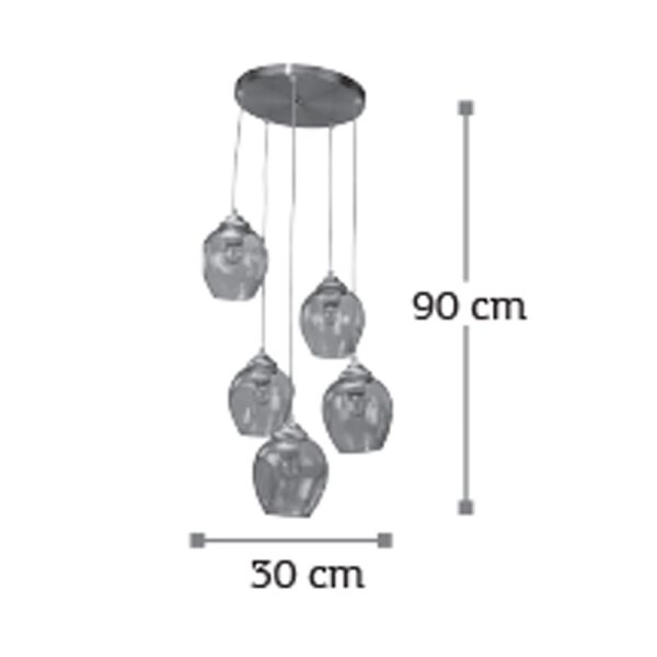 Κρεμαστό φωτιστικό από μαύρο μέταλλο και φιμέ γυαλί (4474-5Φ-Μαύρο με Φιμέ) - Image 2