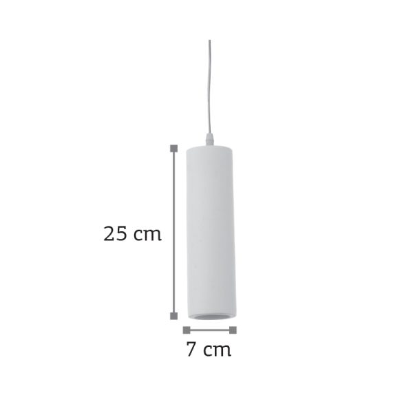 Κρεμαστό φωτιστικό μονόφωτο κύλινδρος σε λευκό από γύψο - Image 3