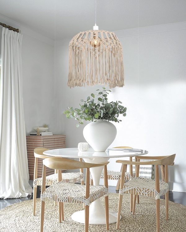 Κρεμαστό φωτιστικό woolen μακραμέ από μάλλινο ύφασμα σε μπεζ χρώμα D40cm - Image 3