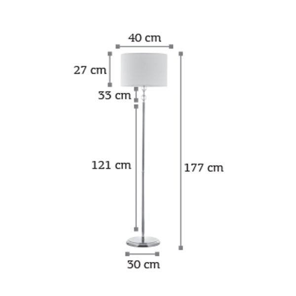 Επιδαπέδιο φωτιστικό από χρώμιο μέταλλο κρύσταλλο και υφασμάτινο καπέλο (45360-Χρώμιο) - Image 2