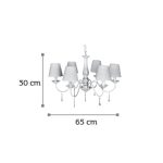 Κρεμαστό φωτιστικό 6Φ από λευκή πατίνα κρύσταλλα και υφασμάτινο καπέλο (5010-5) - Image 2