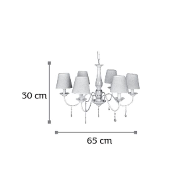 Κρεμαστό φωτιστικό 6Φ από λευκή πατίνα κρύσταλλα και υφασμάτινο καπέλο (5010-5) - Image 2