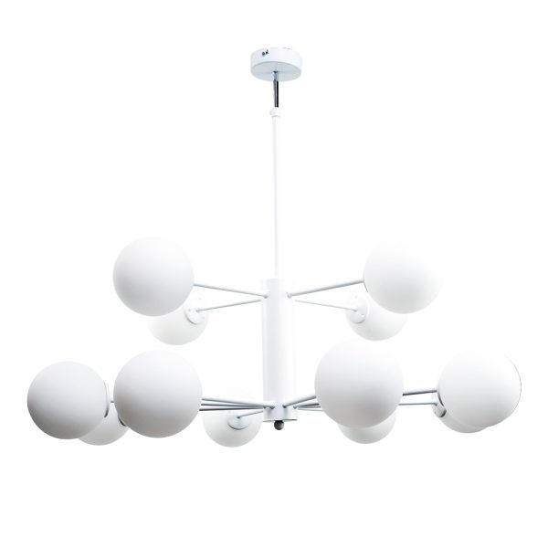 Κρεμαστό φωτιστικό από λευκό μέταλλο και λευκή οπαλίνα 12XG9 D:90cm (5012-12) - Image 2
