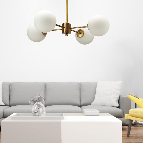 Φωτιστικό οροφής από χρυσό ματ μέταλλο και λευκή οπαλίνα 4XG9 D:45cm (5015-4) - Image 3