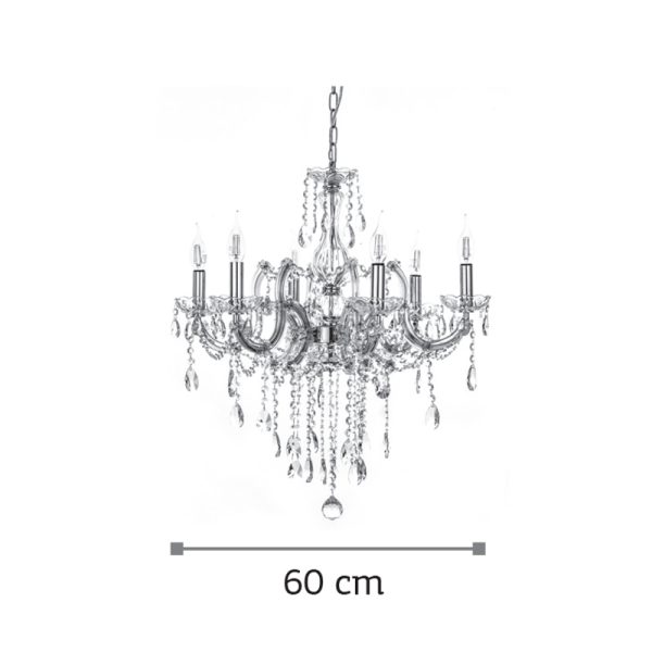 Κρεμαστό φωτιστικό από χρώμιο μέταλλο γυαλί και κρύσταλλα (5243-6Φ-Χρώμιο) - Image 2