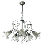 Κρεμαστό φωτιστικό από χρώμιο μέταλλο κρύσταλλα και λευκό γυαλί (5300-5Φ-Χρώμιο)