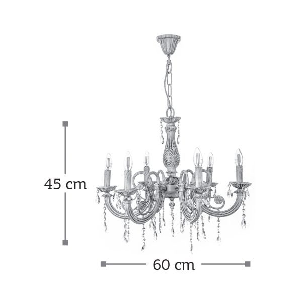 Κρεμαστό φωτιστικό από μέταλλο σε μπεζ πατίνα και κρύσταλλα (5303-6Φ-Μπεζ Πατίνα) - Image 2