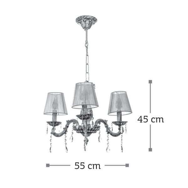 Κρεμαστό φωτιστικό πολυέλαιος 3 φώτα σε απόχρωση μπεζ πατίνα με κρύσταλλα - Image 2