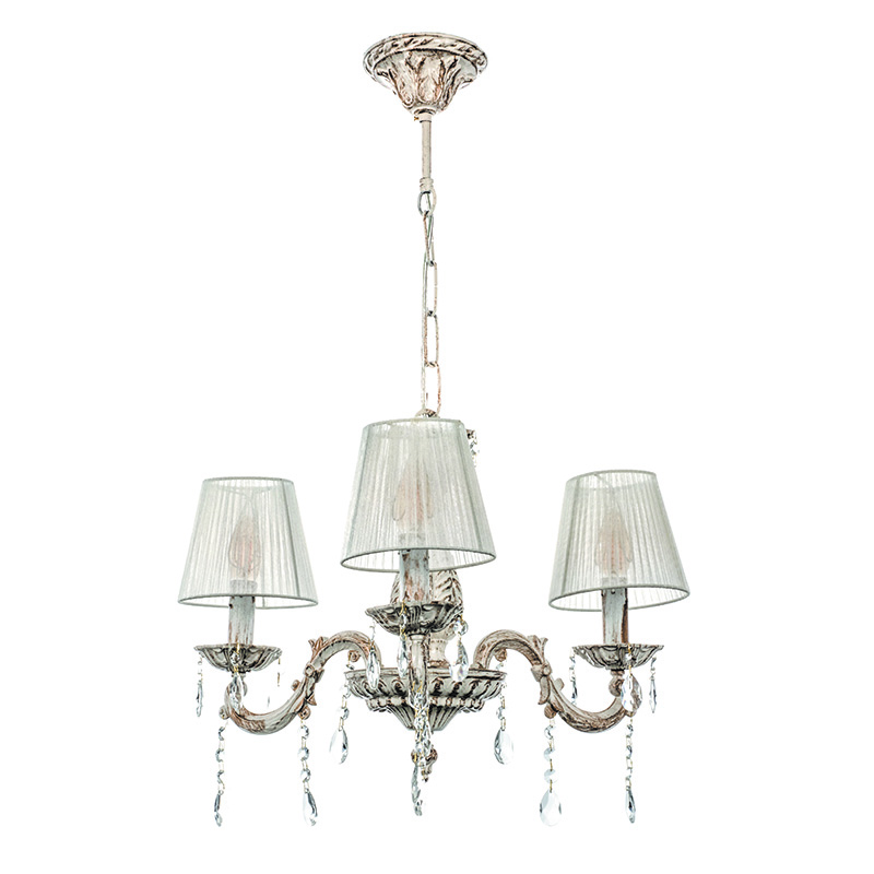 5304-3 Κρεμαστό φωτιστικό πολυέλαιος 3 φώτα σε απόχρωση μπεζ πατίνα με κρύσταλλα - Image 1