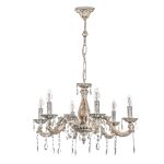 Κρεμαστό φωτιστικό πολυέλαιος 6 φώτα σε απόχρωση μπεζ πατίνα με κρύσταλλα