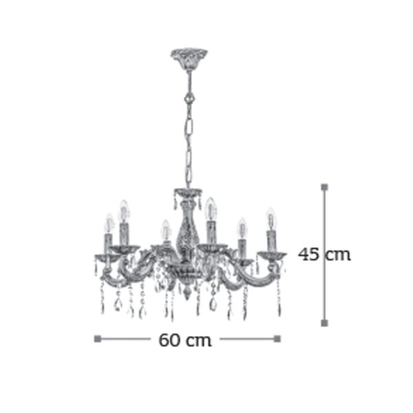 Κρεμαστό φωτιστικό πολυέλαιος 6 φώτα σε απόχρωση μπεζ πατίνα με κρύσταλλα - Image 2