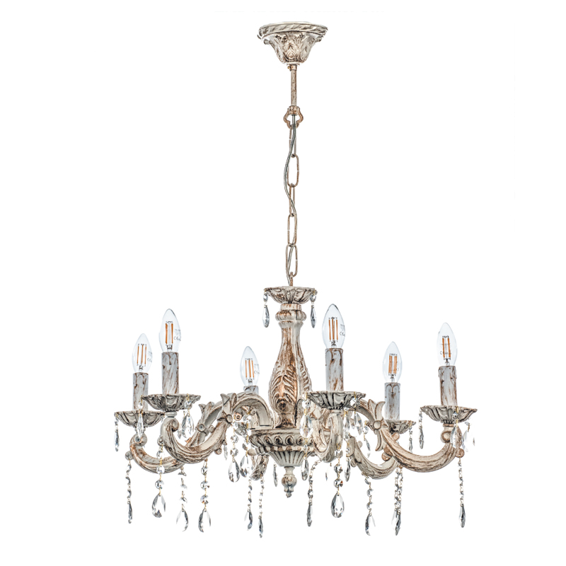 5304-6 Κρεμαστό φωτιστικό πολυέλαιος 6 φώτα σε απόχρωση μπεζ πατίνα με κρύσταλλα - Image 1