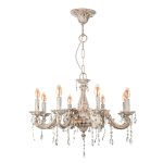 Κρεμαστό φωτιστικό πολυέλαιος 8 φώτα σε απόχρωση μπεζ πατίνα με κρύσταλλα