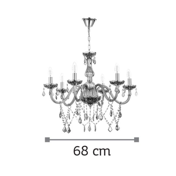 Κρεμαστό φωτιστικό από φιμέ γυαλί και κρύσταλλα (5314-6Φ-Φιμέ) - Image 2