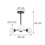 Κρεμαστό φωτιστικό από μαύρο μέταλλο και λευκή οπαλίνα (5315-3Φ) - Image 3