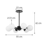 Κρεμαστό φωτιστικό από μαύρο μέταλλο και λευκή οπαλίνα (5315-6Φ) - Image 2