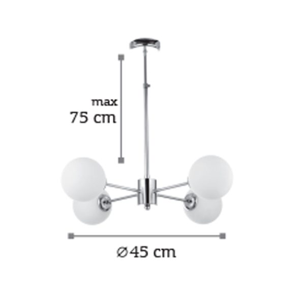 Κρεμαστό φωτιστικό 4 φώτα με μπάλες οπαλ σε απόχρωση χρώμιο - Image 3