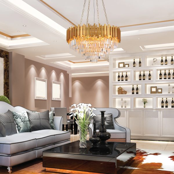 Κρεμαστό φωτιστικό 12Φ χρυσαφί με κρύσταλλα D80cm (6068-12) - Image 2