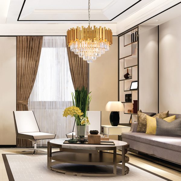 Κρεμαστό φωτιστικό 4Φ χρυσαφί με κρύσταλλα D40cm (6068-4) - Image 3