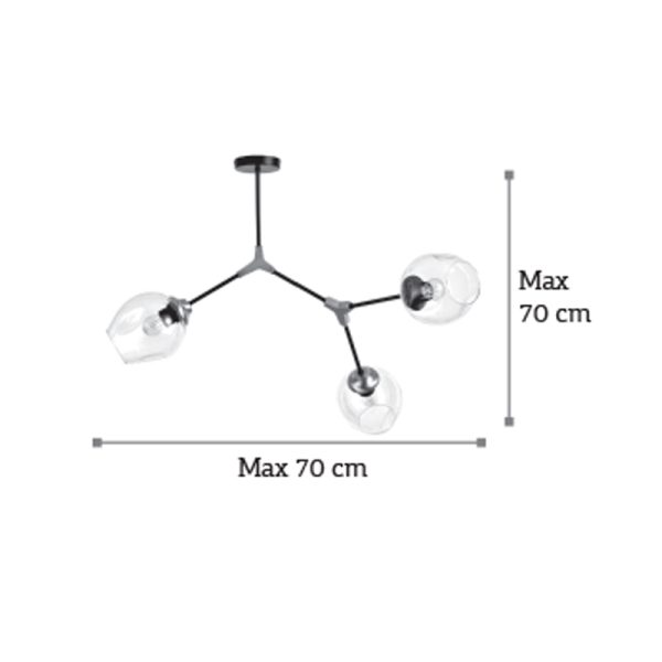 Φωτιστικό Οροφής 3 Φώτα σε μαύρο χρώμα με χρυσό ματ λεπτομέρειες και γυαλί - Image 2