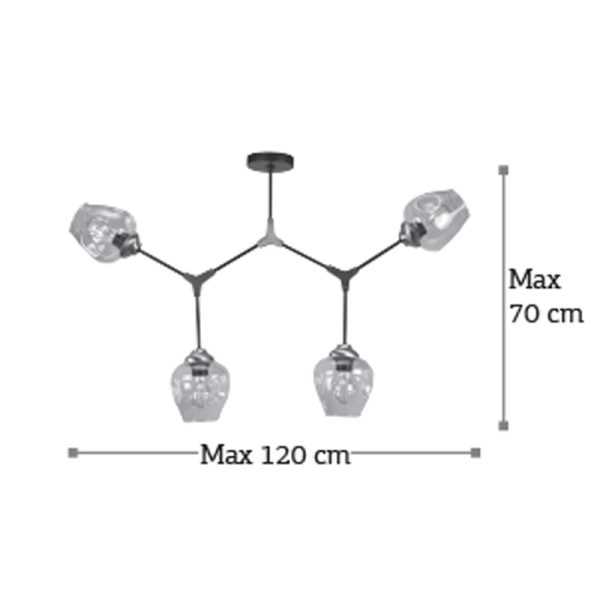 Κρεμαστό φωτιστικό από μαύρο μέταλλο και διάφανο γυαλί 4XE27 D:120cm (6129-4-ΝΜ) - Image 2