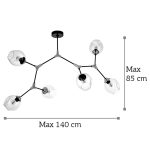 Κρεμαστό φωτιστικό από μαύρο μέταλλο και διάφανο γυαλί 6XE27 D:140cm (6129-6-GL) - Image 2