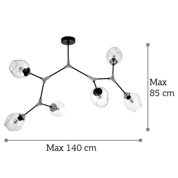 Κρεμαστό φωτιστικό από μαύρο μέταλλο και διάφανο γυαλί 6XE27 D:140cm (6129-6-GL) - Image 2