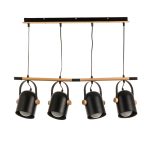 Κρεμαστό φωτιστικό από μαύρο μέταλλο και ξύλο (6130-4Φ-Μαύρο)