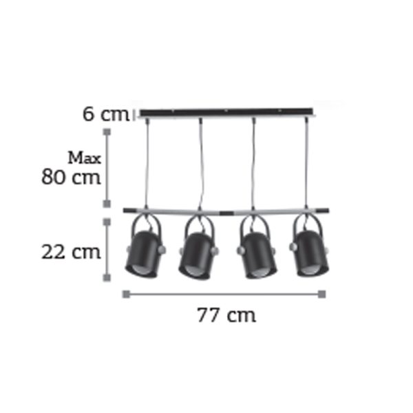Κρεμαστό φωτιστικό από μαύρο μέταλλο και ξύλο (6130-4Φ-Μαύρο) - Image 2