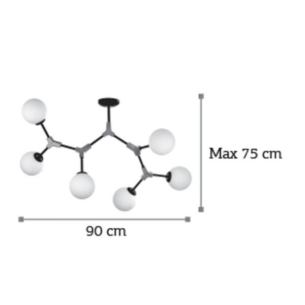 Φωτιστικό οροφής 6 φώτα με οπαλ μπάλες σε μαύρο χρώμα - Image 3