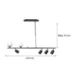 Κρεμαστό φωτιστικό ράγα 6 φώτα με οπαλ μπάλες και σποτ σε μαύρο χρώμα (6168-BL) - Image 3