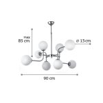 Κρεμαστό φωτιστικό από χρώμιο μέταλλο και λευκή οπαλίνα (6169-8Φ-Χρώμιο) - Image 2