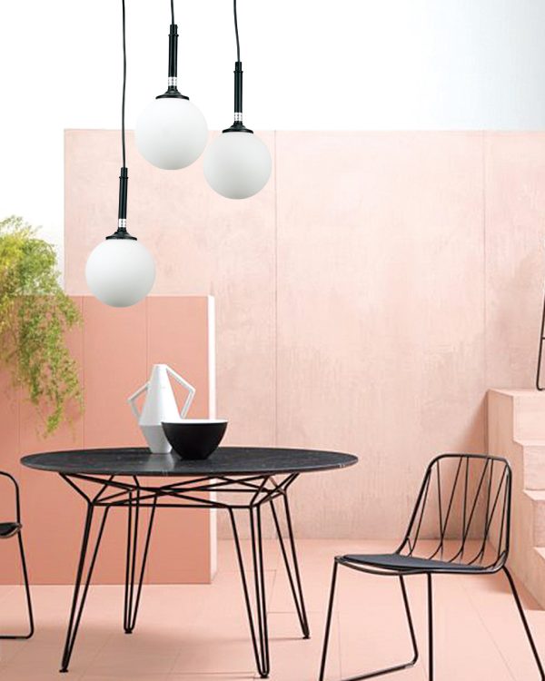 Κρεμαστό φωτιστικό από μαύρο μέταλλο και λευκή οπαλίνα (4514-3Φ-Μαύρο) - Image 3