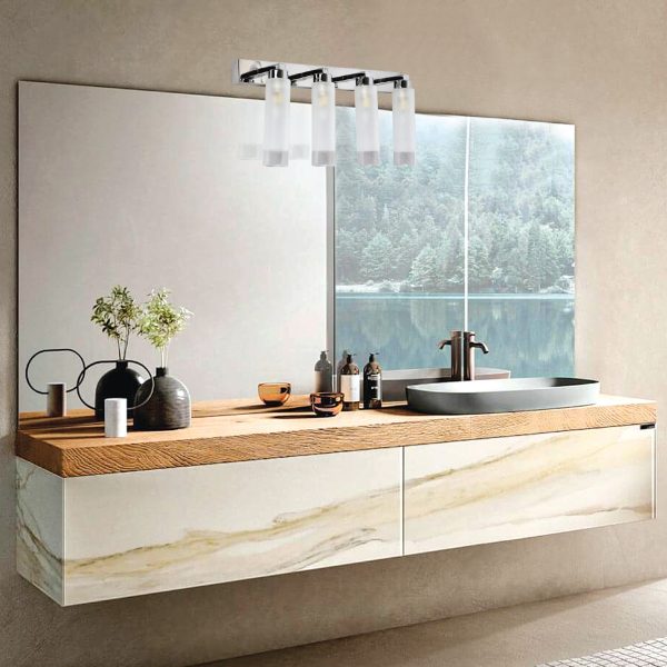 Επιτοίχιο φωτιστικό από χρώμιο μέταλλο και αμμοβολή γυαλί (43419-4Φ-Χρώμιο) - Image 3