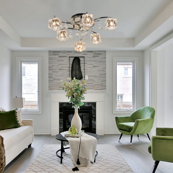 Φωτιστικό οροφής 6 φώτα με κυβάκι γυαλί και κρύσταλλα - Image 3