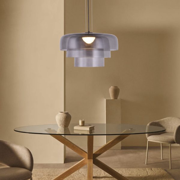 Κρεμαστό Φωτιστικό LED 12W 3000Κ απο φιμέ γυαλί D:42x23cm (4068-Smoky) - Image 3