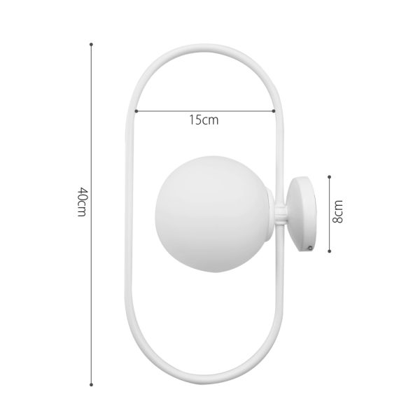 Επιτοίχιο φωτιστικό σε λευκή απόχρωση και λευκή οπαλίνα 1XG9 D:40cm (43038-WH) - Image 4